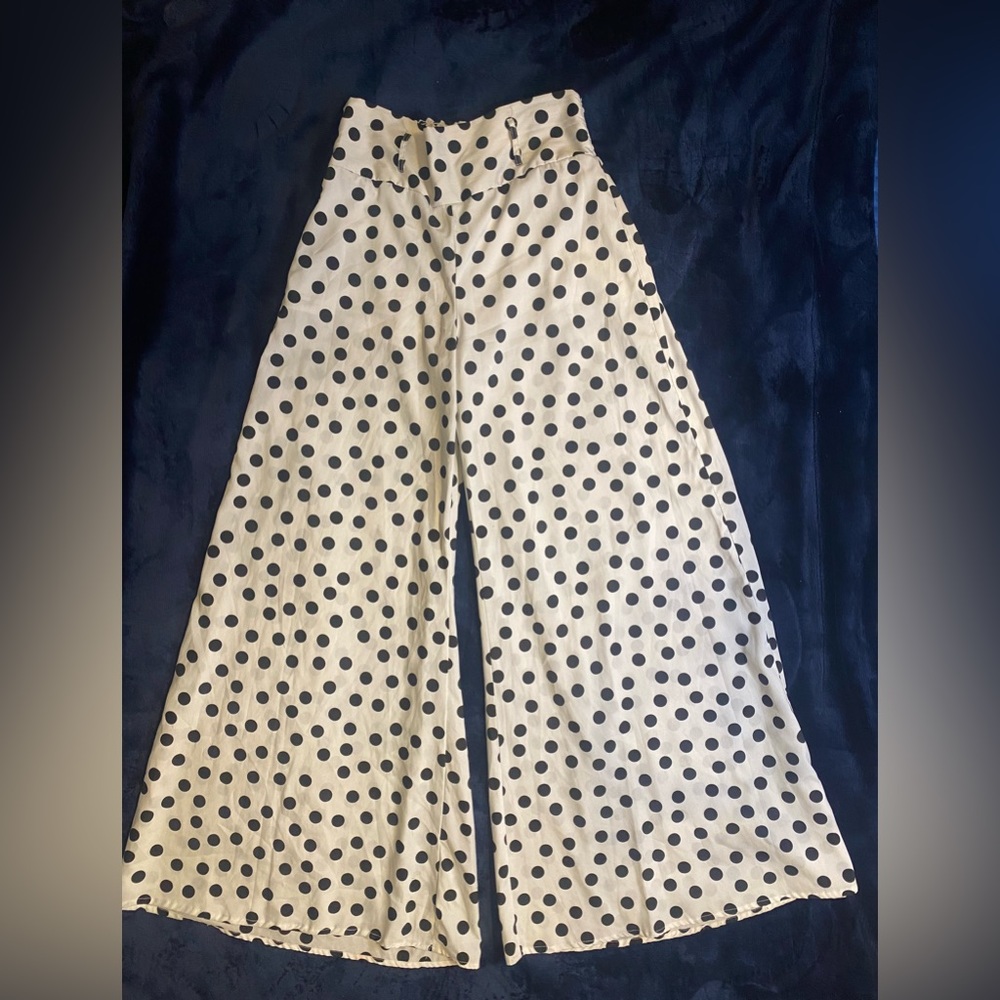 Polka Dot Pants: Wide Leg, Sheer, Floor Length, Elasticated Back - Picture 2 of 6